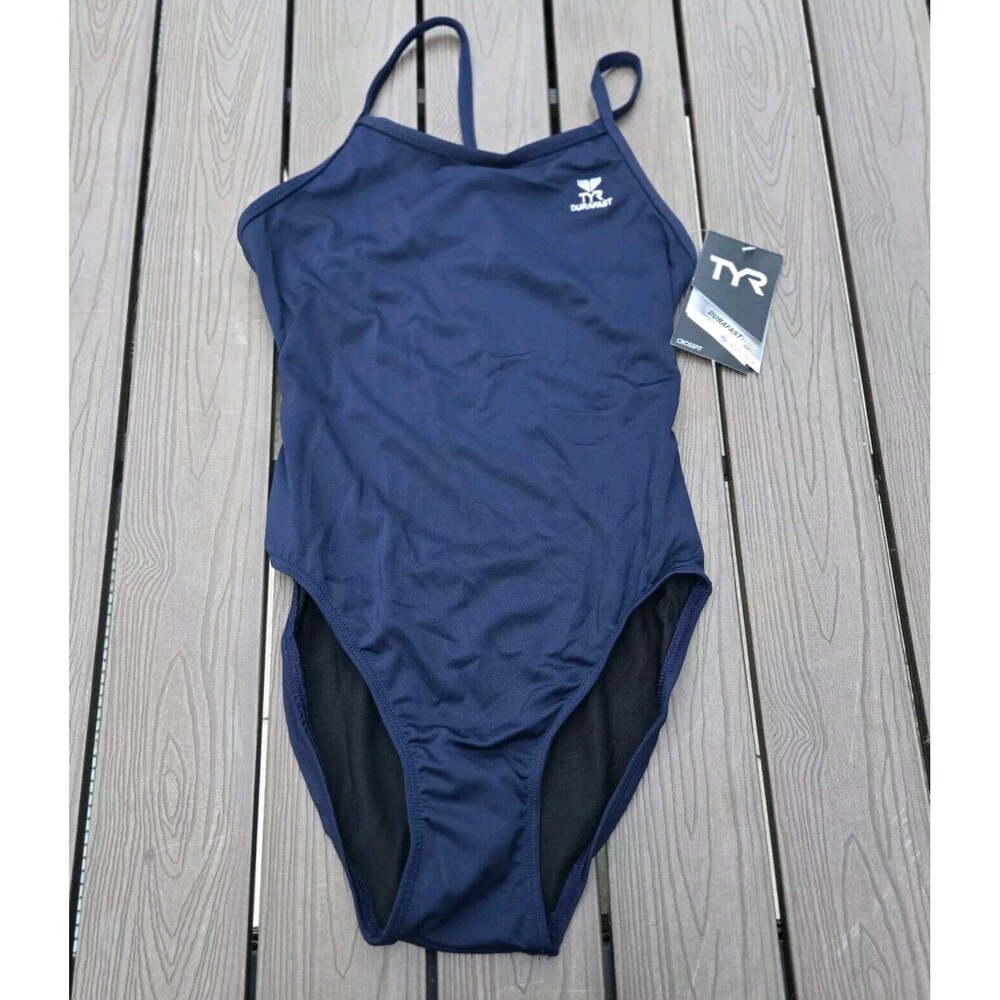Womens TYR Durafast Elite CrossFit  One-Piece Swimsuit Size 34 Navy New